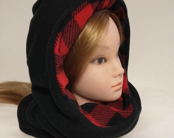 Reversable hooded cowl, fleece hooded cowl, two layer hooded cowl, fleece snood, cowl hood, snood scarf, hooded scarf, snood, hooded cowl