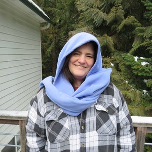 hooded scarf, fleece scarf, snood, periwinkle scarf, long scarf, neck warmer, hood scarf, womans scarf hat, hooded fleece scarf, womens hat