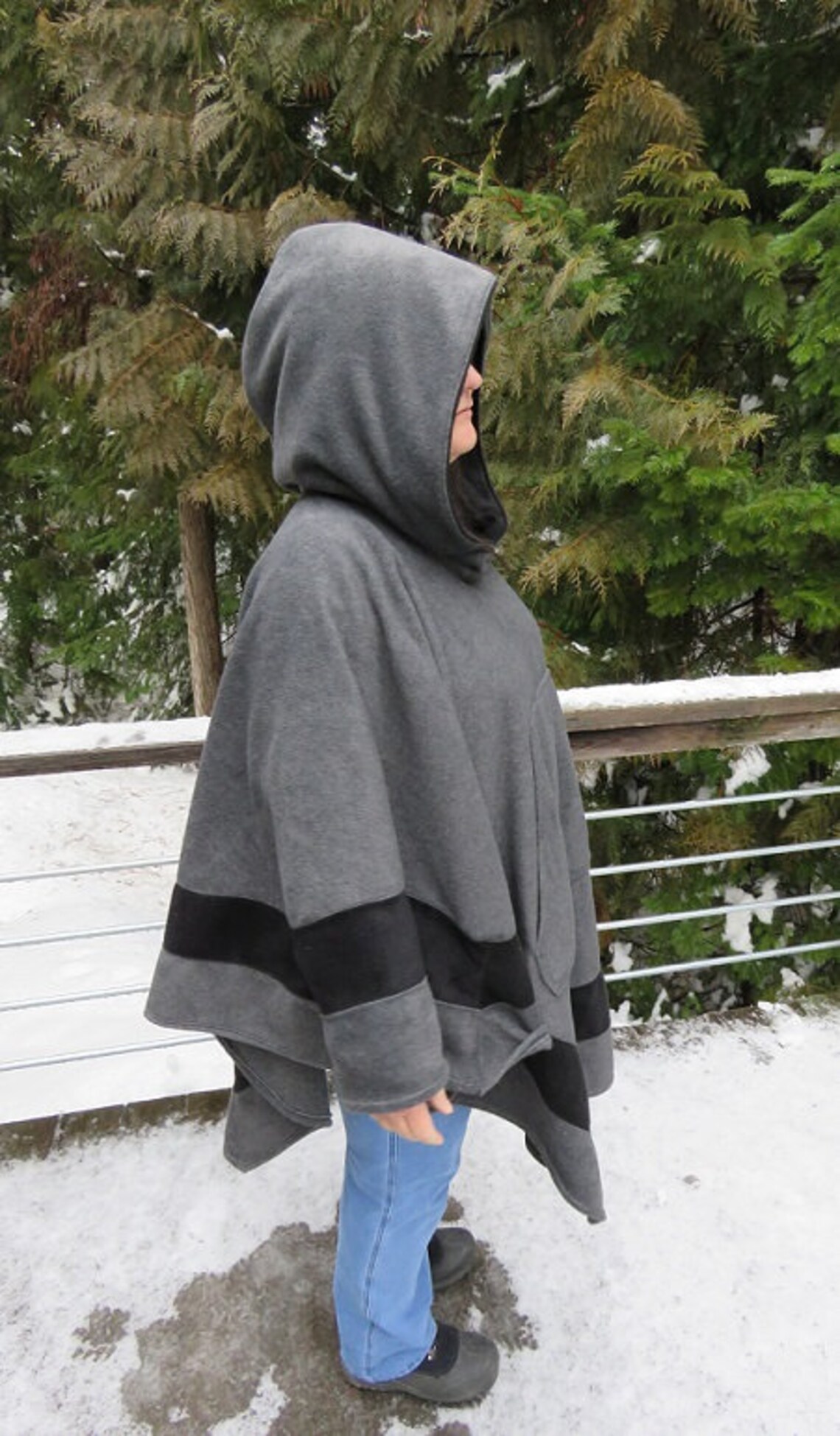 Poncho Womens Poncho Fleece Poncho Hooded Poncho Two Tone Etsy