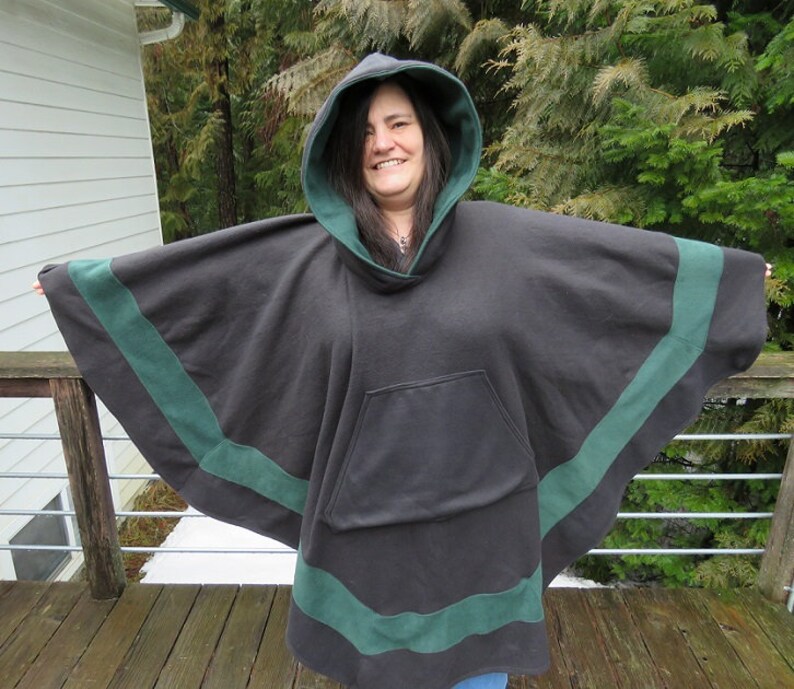 Poncho Hoodie Mens Poncho Mens Hoodie Fleece Hoodie Black Etsy