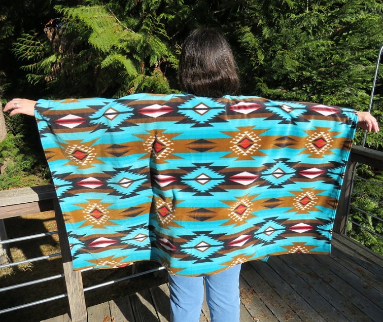 Southwestern Poncho, Shawl, Wrap, Fleece Wrap, Hooded Wrap, Womens