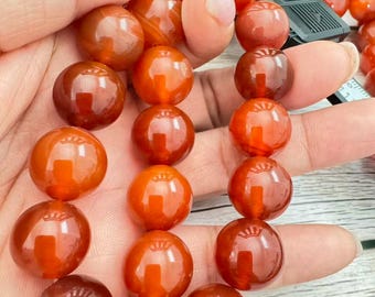 14mm Carnelian Beads, Large Round Gemstone Beads, Orange Red Stone, Jewelry Making Supplies, Statement Bracelet Necklace DIY