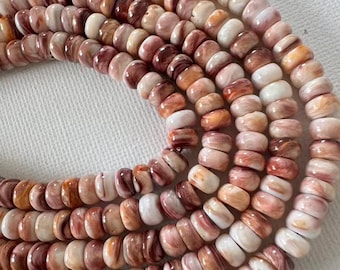 Natural Spiny Oyster Shell Rondelle Beads 6mm 8mm, Rosewood Mix Shell Beads, Brown Pink Cream Rondelle Beads, Jewelry Making Supplies
