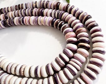 Natural Wampum Shell Heishi Beads 8mm 10mm Strand, Purple Shell Disc Spacer Beads for Jewelry Making