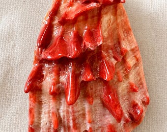 Natural Red Flame Shell Pendant 38x63mm Large Ocean Shell Focal Pendant Drilled Seashell Jewelry Making One of a Kind Beach Pendant