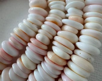 Natural Queen Conch Shell Rondelle Beads 7mm 10mm, Thick Pink Shell Spacer Beads, 16 Inch Strand for Jewelry Makings