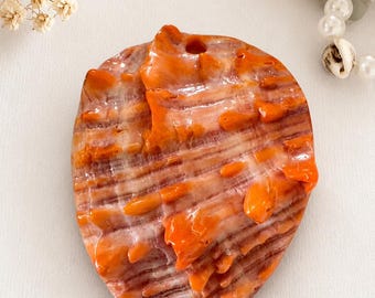 One of a Kind Spiny Oyster Shell Pendant 47x64mm, Natural Orange Shell Focal, Statement Necklace Pendant, Jewelry Supply