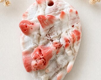 One of a Kind Natural Pink Coral Shell Pendant 64x41mm Ocean Sculpture Pendant Statement Shell Jewelry Supply