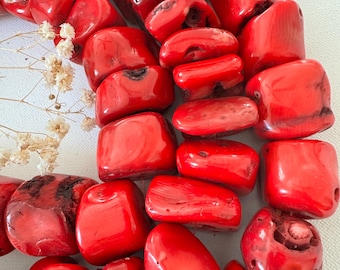 Red Coral Chunky Freeform Beads, Natural Organic Coral Beads, Large 22–30mm Polished Red Coral, Statement Jewelry Supply