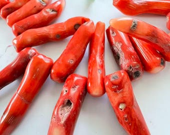 Chili Coral Beads, Chunky Red Statement Strand, Organic Irregular Coral Necklace Design (16 Inch)