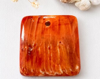 Natural Orange Spiny Oyster Shell Pendant 27x28mm One of a Kind Square Shell Pendant Ocean Jewelry Focal Bead Jewelry Making Gift