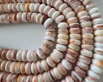 Natural Blush Pearl Mix Spiny Oyster Shell Rondelle Beads 6mm 8mm, Pink White Shell Beads, Jewelry Making Supplies, 16 Inch Strand