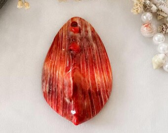 Natural Spiny Oyster Shell Pendant 38x53mm One of a Kind Large Focal Pendant Orange Red Shell Jewelry Making Necklace Pendant