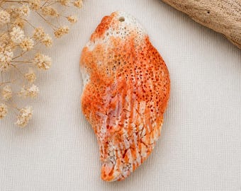 Large Sunset Shell Pendant 70mm Natural Orange White Ocean Shell Focal Pendant One of a Kind Jewelry Making Supply