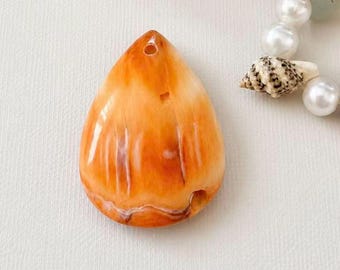 Natural Orange Spiny Oyster Shell Pendant 25x33mm One of a Kind Shell Pendant Ocean Jewelry Focal Bead Artisan Necklace Pendant