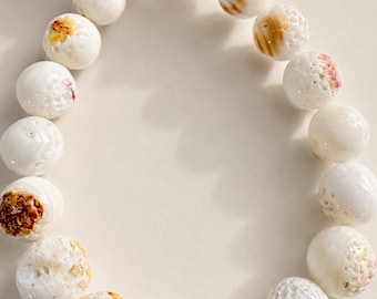 14mm Natural Fossil Coral Beads, Organic White Round Ocean Shell, Coastal Jewelry Making Supplies