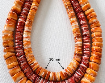 Natural Spiny Oyster Shell Heishi Beads 10mm 14mm, Red Orange Rondelle Shell Beads, Chunky Shell Beads for Jewelry Making, 16 Inch Strand