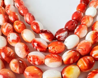 Spiny Oyster Shell Oval Beads 6x8mm 7x9mm 10x15mm Natural Orange White Beads Strand Jewelry Making Supplies