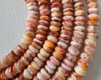 Natural Spiny Oyster Shell Rondelle Beads 6mm, Sunset Mix Pink Orange Cream Shell Beads, 16 Inch Strand, Jewelry Making Supply