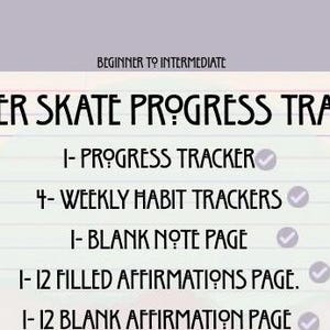 Rollschuh-Fortschritts-Tracker | druckbares Skate-Journal | Fertigkeitstagebuch & Affirmationen | digitaler Download