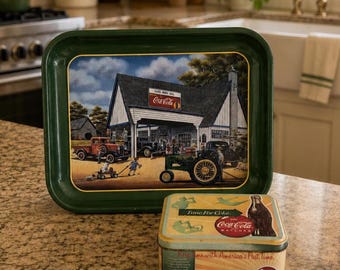 Vintage John Deere / Coca Cola Tablett und Coca Cola Dose