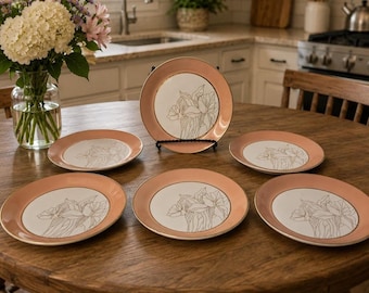 Syracuse Kina Syralite 12-C Art Deco-stil Sallads-/Lunchtallrikar/Set om 6