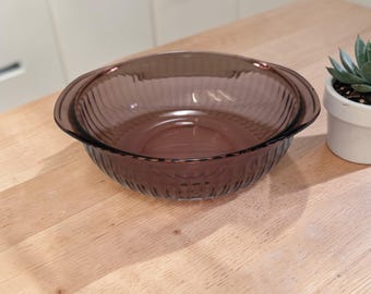 Vintage Pyrex Cranberry Ribbed 2 Qt Casserole Dish without lid