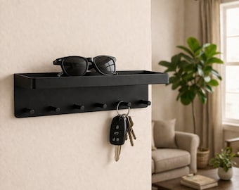 Soporte para llaves de pared con estante para correo, organizador de entrada, soporte para llaves de pared, perchero de pared, organizador de correo de pared, rústico, regalo de inauguración de casa