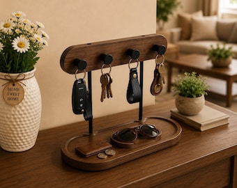 Soporte para llaves de escritorio con bandeja, organizador de llaves de mostrador, soporte para gafas de sol, organizador de entrada, pequeño estante para llaves, soporte de almacenamiento para objetos de uso diario