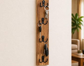 Soporte de pared para llaves con estante, organizador de correo de pared, organizador de pared para la entrada, perchero de madera para llaves con 5 ganchos, decoración rústica de granja, almacenamiento para colgar llaves