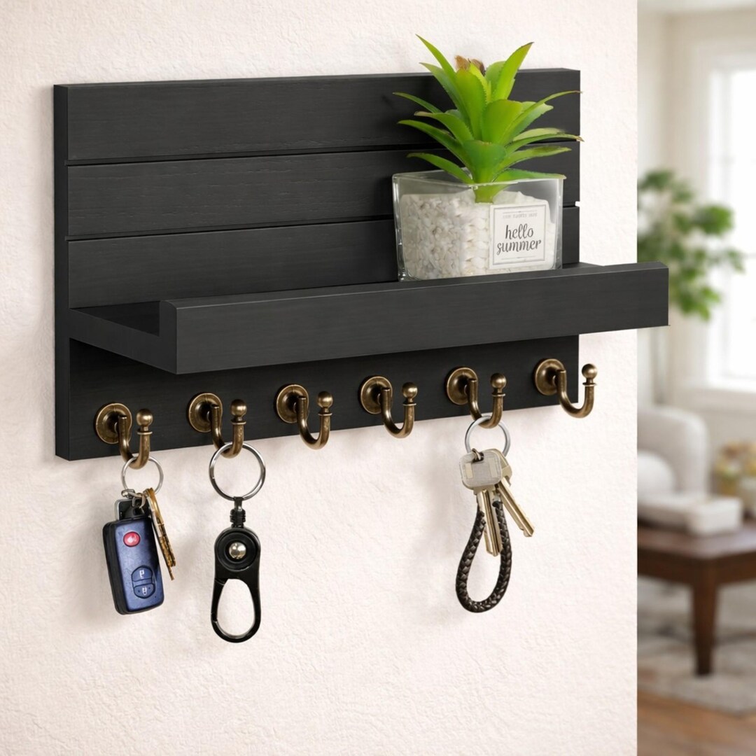 Modern Key Holder Wall Rack With Shelf, Entryway Organizer With 5 Hooks ...