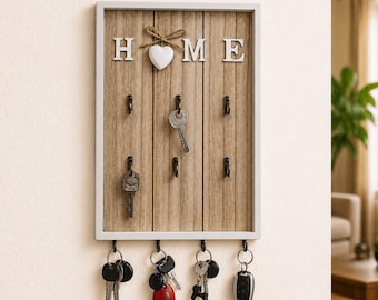Rustic Wooden Key Holder Wall Organizer with Metal Hooks, Entryway Organizer, Key Hook Rack, Farmhouse Wall Decor, Key Hanger, Gift