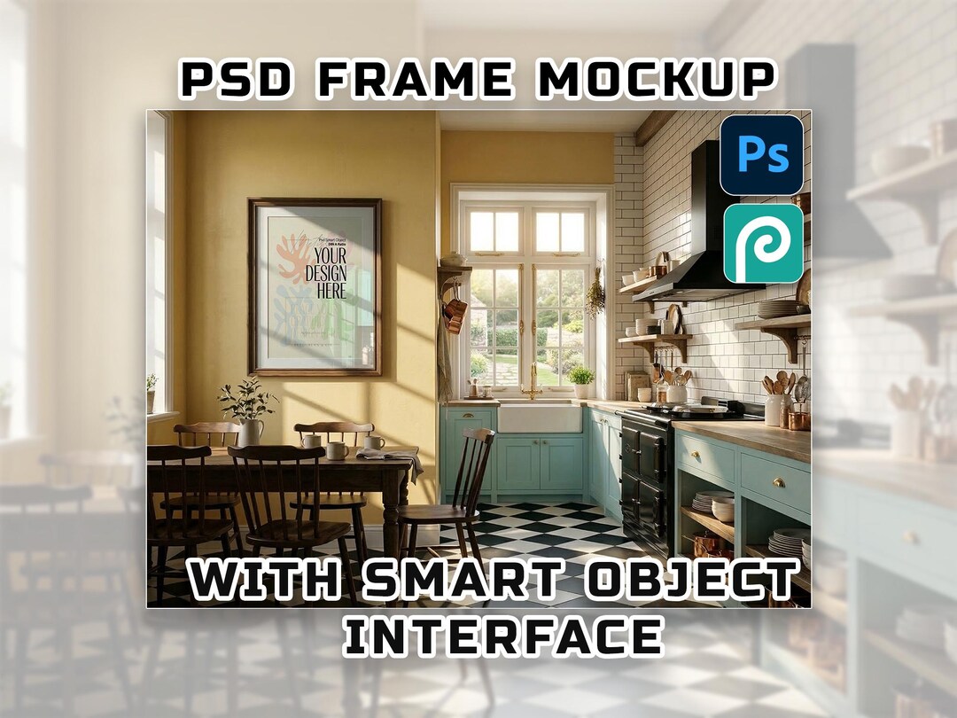 Kitchen PSD Mockup Smart Object Poster Frame Vintage Interior - Etsy