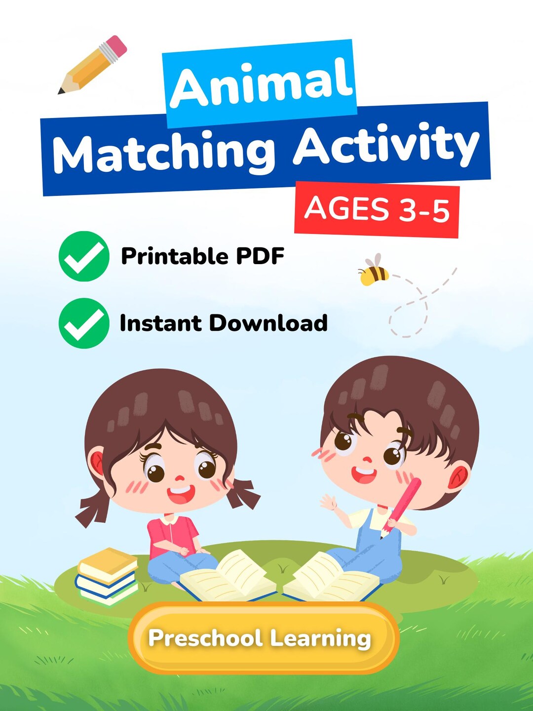 Animal Matching Activity for Preschool Kids | Ages 3-5 Learning (PDF ...