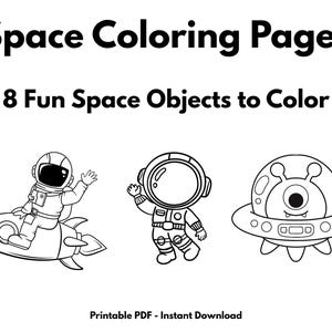 Dibujos para colorear del espacio para niños, hojas de actividades sobre el espacio exterior, descarga instantánea.
