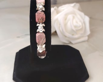 Handgemaakte rhodonietparelarmband, roze edelsteen elegante sieraden, emotioneel evenwicht (19 cm)