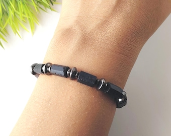 Armband van zwarte toermalijn en hematiet – Handgemaakte unisex beschermingsarmband | Sieraden met natuurlijke edelstenen