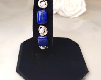 Handgemaakte lapis lazuli-parelarmband, natuurlijke edelsteen statement sieraden