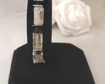 Armband citrien met hematiet en roestvrij staal | Gouden kwartssieraden | Minimalistische armband | Cadeau voor haar