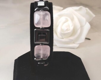 Armband rozenkwarts hematiet, liefdesbescherming edelsteensieraden, handgemaakte minimalistische stijl