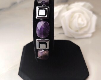 Amethist hematiet natuurlijke kristallen armband, roestvrijstalen sluiting, energetische sieraden