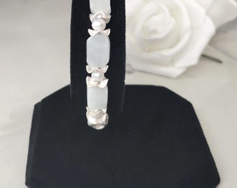 Handgemaakte aquamarijn parelarmband, natuurlijke edelsteensieraden, elegante minimalistische stijl