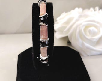Armband van zwarte obsidiaan met zonnesteen – Elegant sieraad met edelstenen, een cadeau dat kracht en positiviteit uitstraalt.