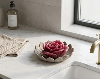 Minimalist Floral Bathroom Accessory Holder 3D Printed Bar Cleansing Tray Light Taupe Gift Home