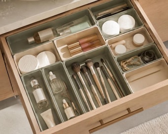 Modular Vanity Drawer Organizer, PLA Trays for Makeup, Bathroom and Desk Storage