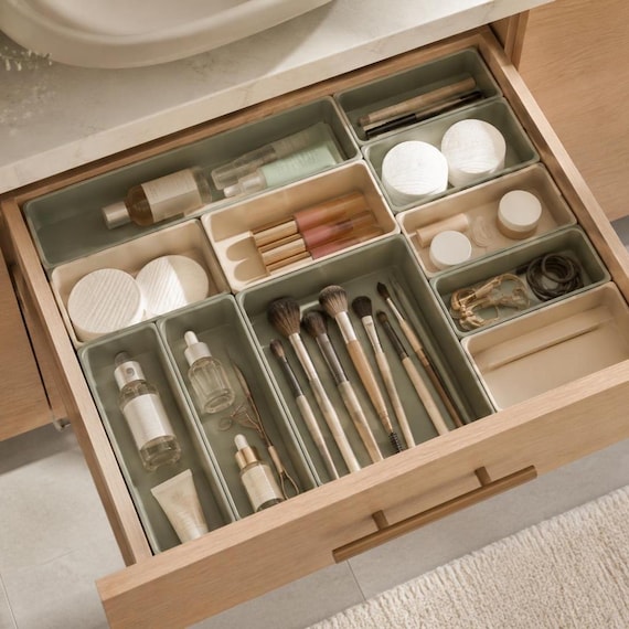 Modular Vanity Drawer Organizer, PLA Trays for Makeup, Bathroom and Desk Storage
