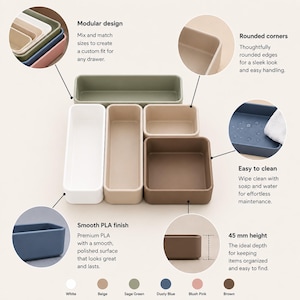 Modular Kitchen Drawer Organizer Set, Custom PLA Storage Trays in 5 Sizes image 5