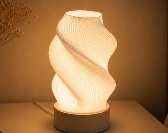 3D Printed Spiral Table Lamp, Warm Bedside Light, Modern Sculptural Home Decor