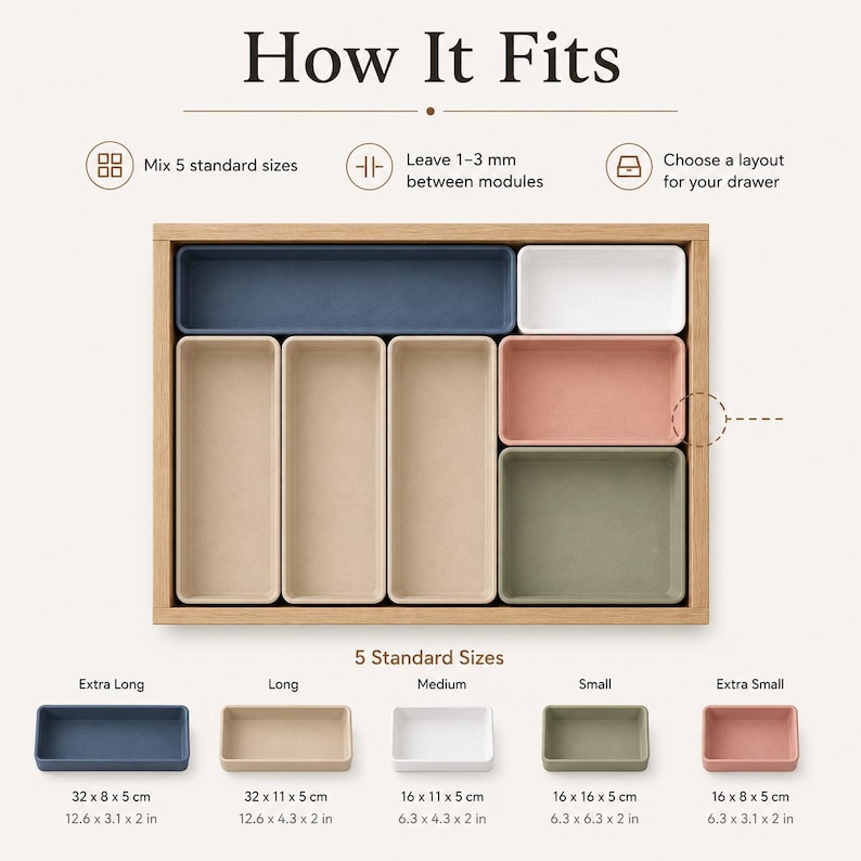 Modular Kitchen Drawer Organizer Set, Custom PLA Storage Trays in 5 Sizes image 7