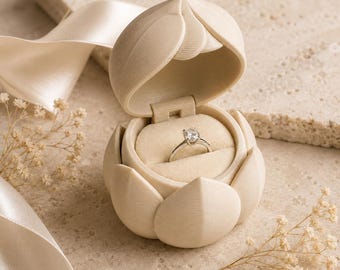 Lotus Bud Engagement Ring Box, 3D Printed Proposal Box with Velvet Insert